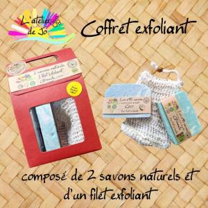 Coffret 2 savons, 1 filet exfoliant